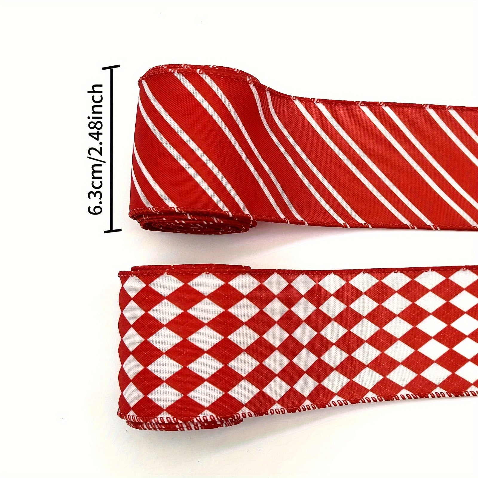 Striped Wired Edge Ribbon with Rhinestone Pattern - Christmas Craft Wrapping