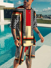 Men's Two-Piece Geometry Pattern T-shirt and Shorts Set