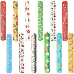 12pcs Christmas Elements Pattern PVC Slap Bracelet
