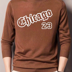CHICAGO Print Knitted Sweater Men's Casual Warm Crew Neck Pullover