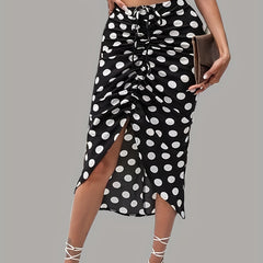 Polka Dot Print Casual Ruched Drawstring Bag Hip Skirt