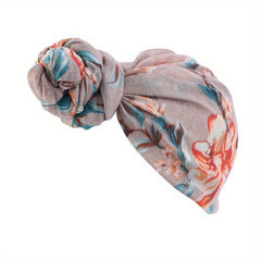 Vintage Flower Print Turban Cap Boho Twist Pleated Elastic Head Wrap