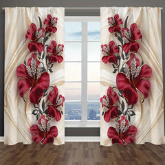 Blackout Red Rose Polyester Curtains for Home Decoration