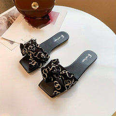 Women's Bowknot Sandals Slip On Flat Lightweight Non slip Slides Shoes