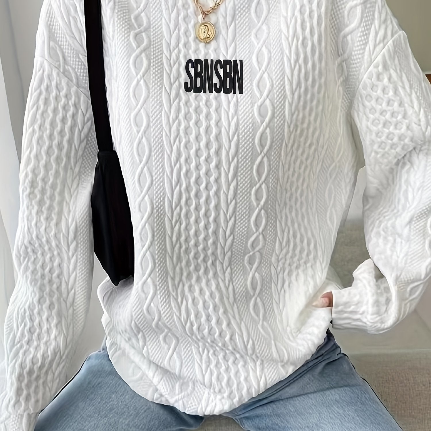 Letter Print Sweatshirt Casual Long Sleeve Crew Neck for Fall & Winter
