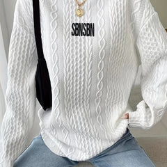 Letter Print Sweatshirt Casual Long Sleeve Crew Neck for Fall & Winter