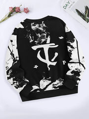 Creative Ink Pattern Long Sleeve Crew Neck Sweatshirt For Spring Fall