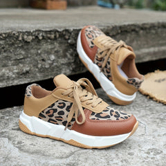 Leopard Print Platform Sports Shoes Lace Up Low Top Sneakers