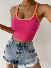 Colorblock Ribbed Crop Top Criss Cross Back