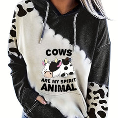 Cow Print Kangaroo Pocket Hoodie Long Sleeve Hoodies Sweatshirt