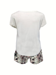 Butterfly & Letter Print Two Piece Set Casual T Shirt & Loose Shorts Outfits