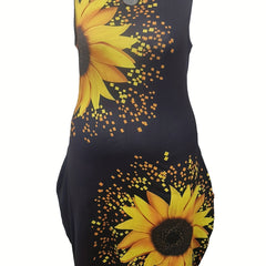 Women's Plus Sunflower Print Tank Dress, Medium Stretch