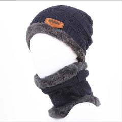 Men's Wool Knitted Plus Fleece Thick Hat Scarf