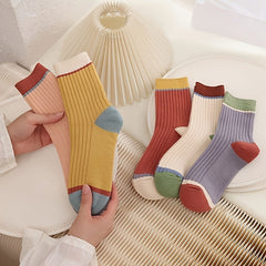 5pairs Colorblock Ribbed Cotton Blend Mid Tube Socks
