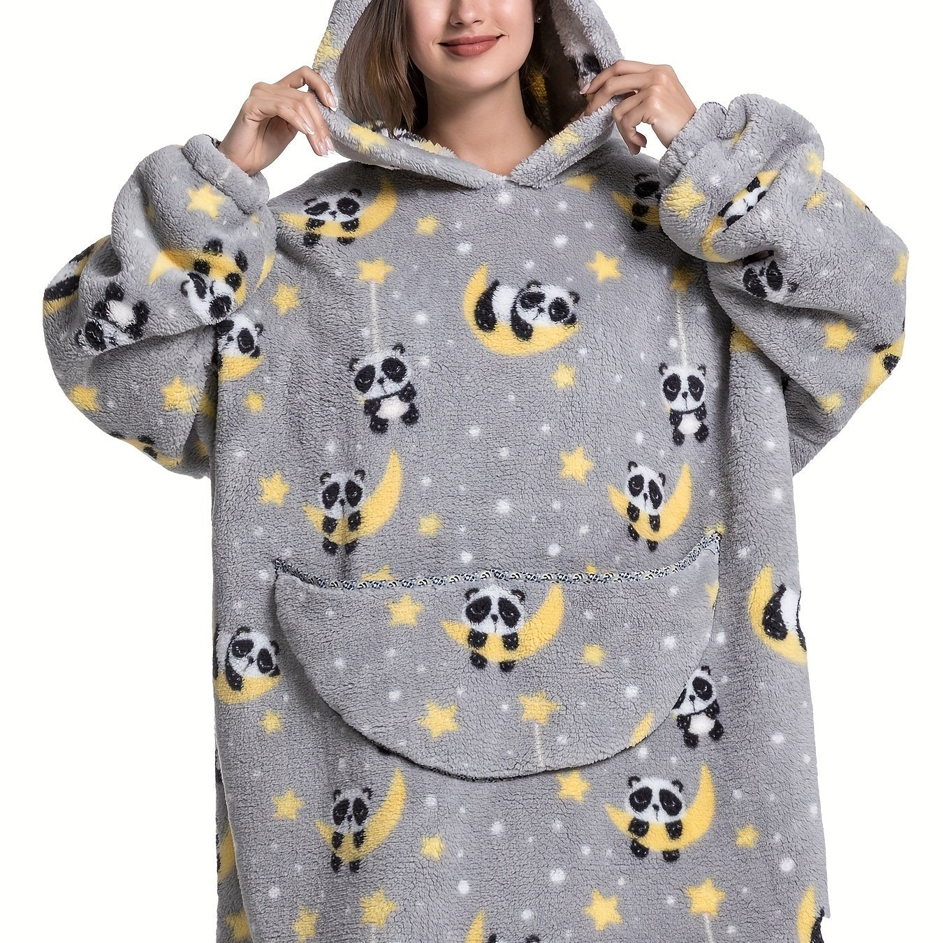 Panda Pattern Fleece Hooded Robe