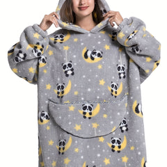 Panda Pattern Fleece Hooded Robe