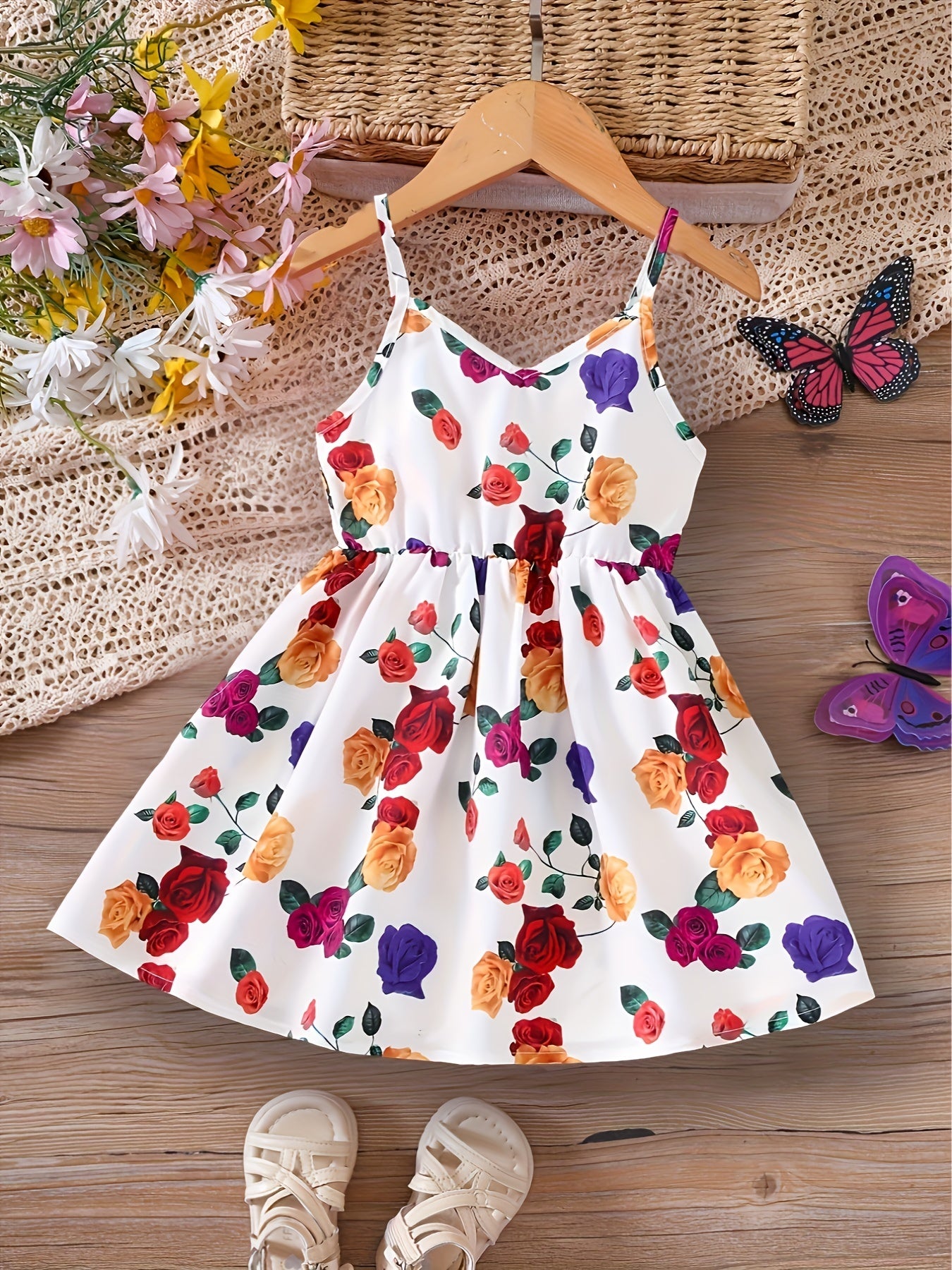 Baby Girl Flower Print Strap Dress