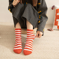 2 Pairs Striped Fuzzy Socks Soft Crew Floor Socks Women's Stockings