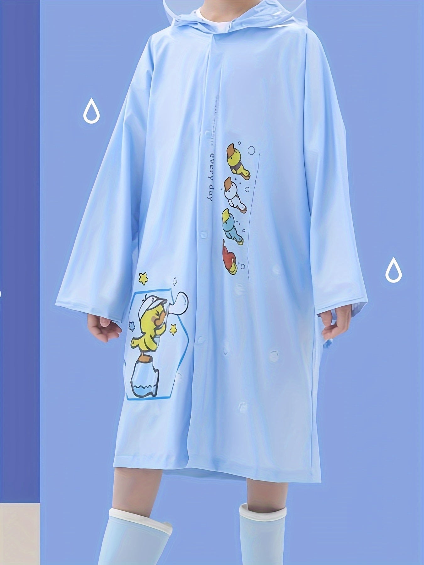 Duck Graphic Raincoat Reflective Hoodie for Kids