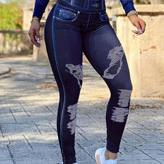 Faux Denim Print Yoga Leggings Sports Tight Pants Women's Activewear