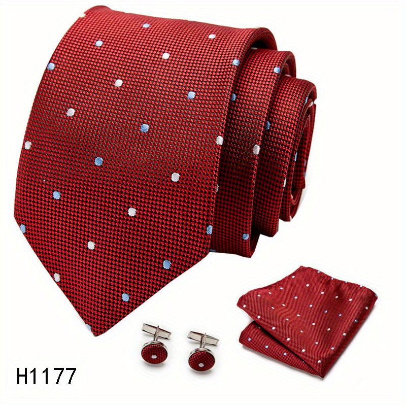 Men's Tie Set Striped Necktie Pocket Square Cufflinks Set