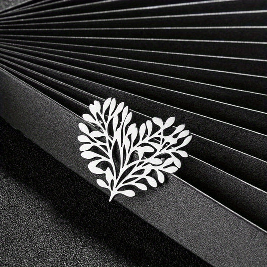 Titanium Steel Love Leaf Brooch Suit Jacket Pin