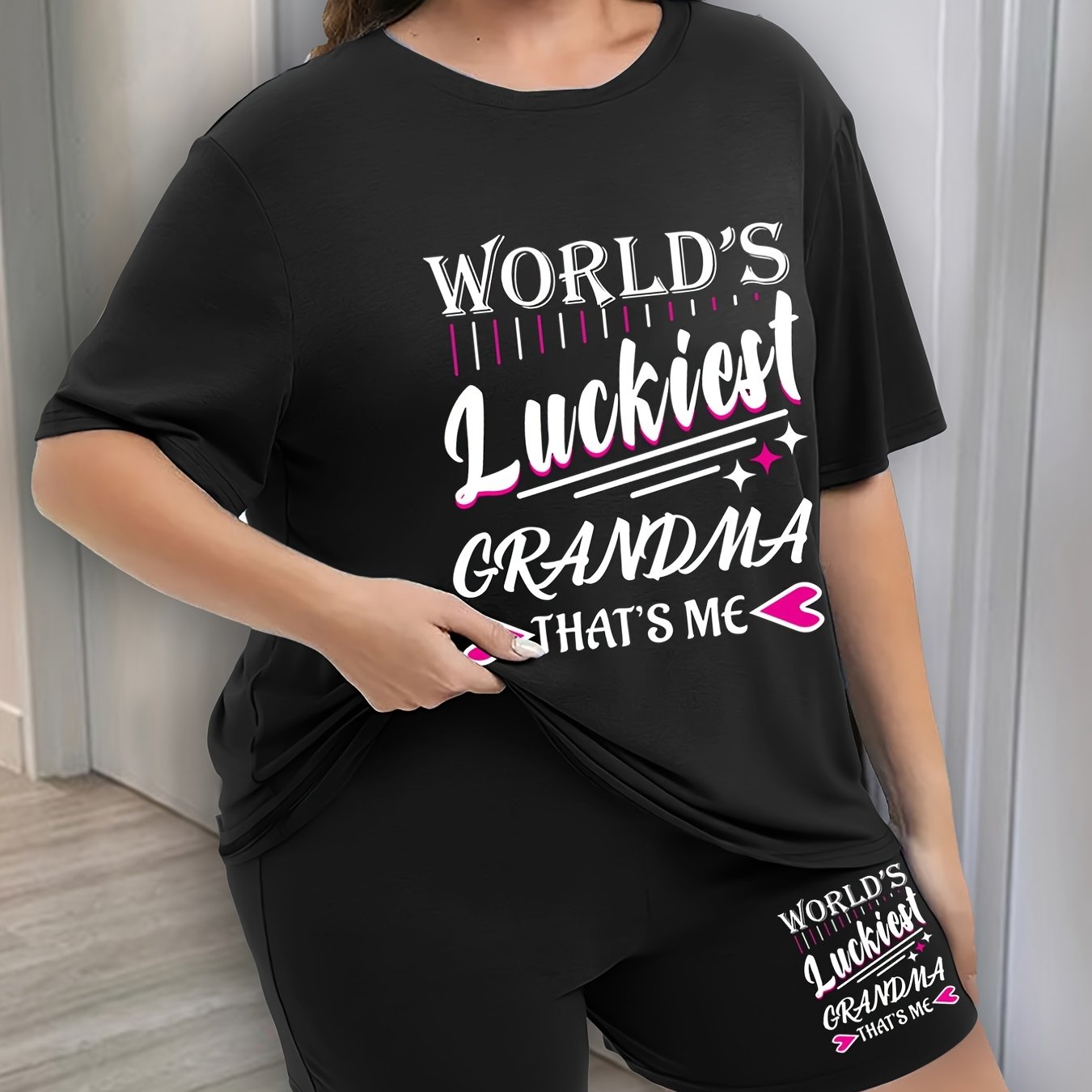Women's Plus Size Heart & Letter Print Pajama Set