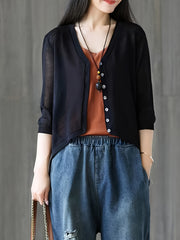 Vintage Loose Summer V Neck Button Front Cardigan