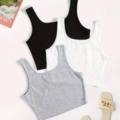 Solid Tank Top 3 Pack Casual Scoop Neck Summer Tank Top