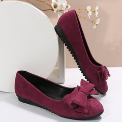 Women's Bowknot Slip On Flat Shoes Soft Sole Non-slip Casual Micro Suede Shoes