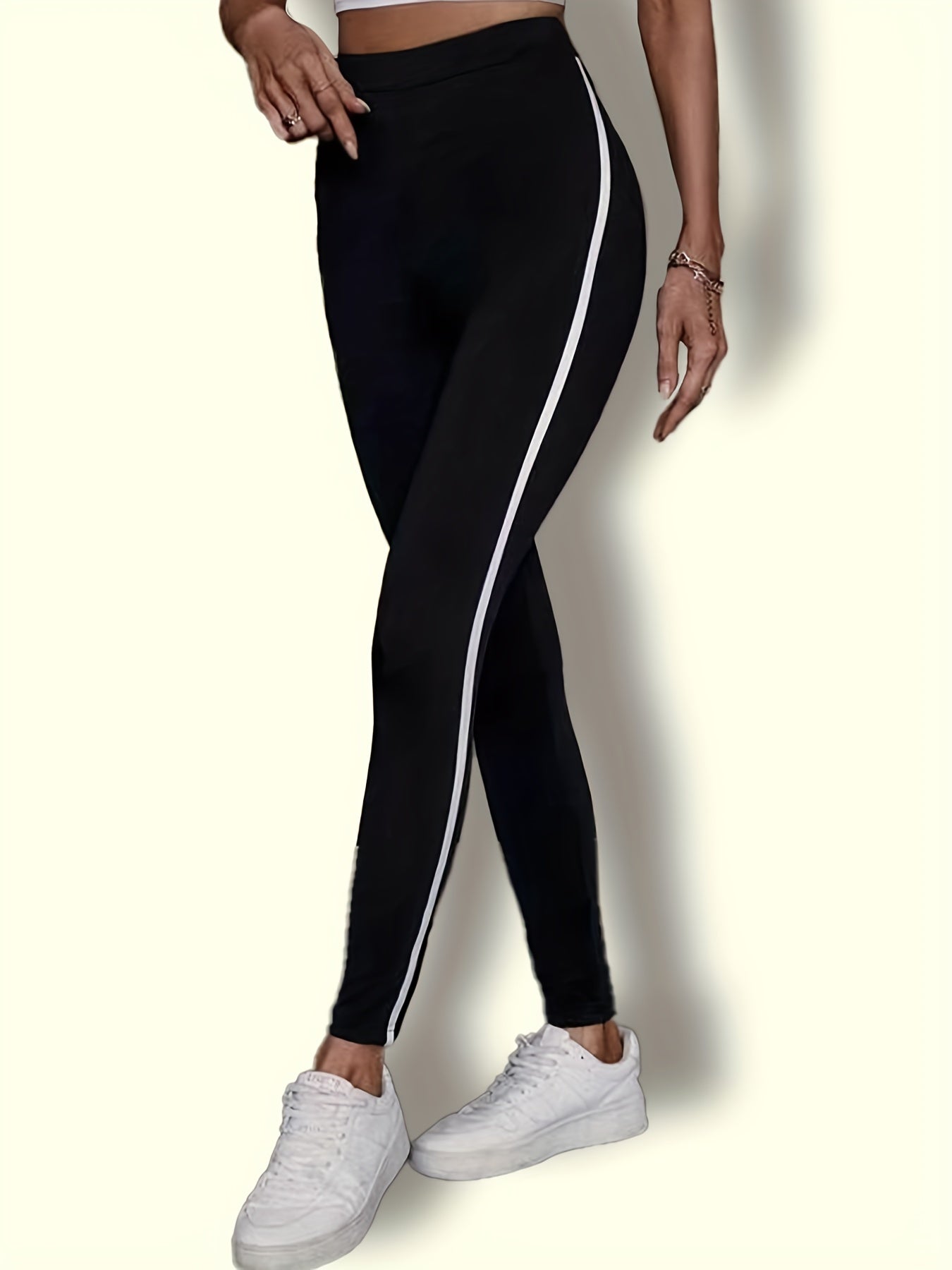 Contrast Trim Skinny Leggings Casual Every Stretchy Leggings Women's Clothing