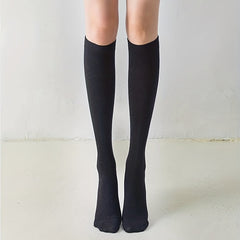 3 Pairs Solid Knee High Socks Women's Stockings
