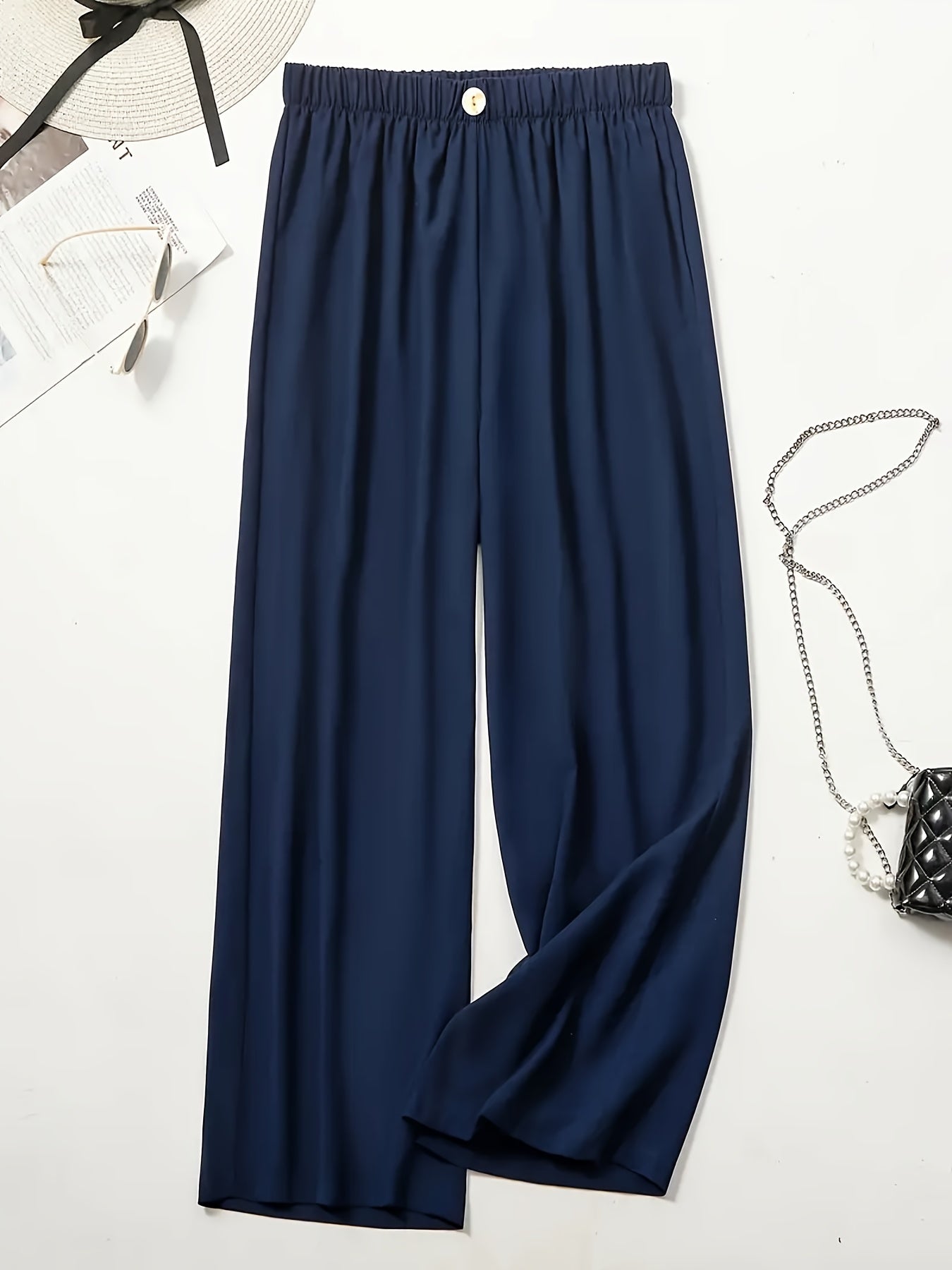 Wide Leg Casual Pants Elastic Waist Loose Fit