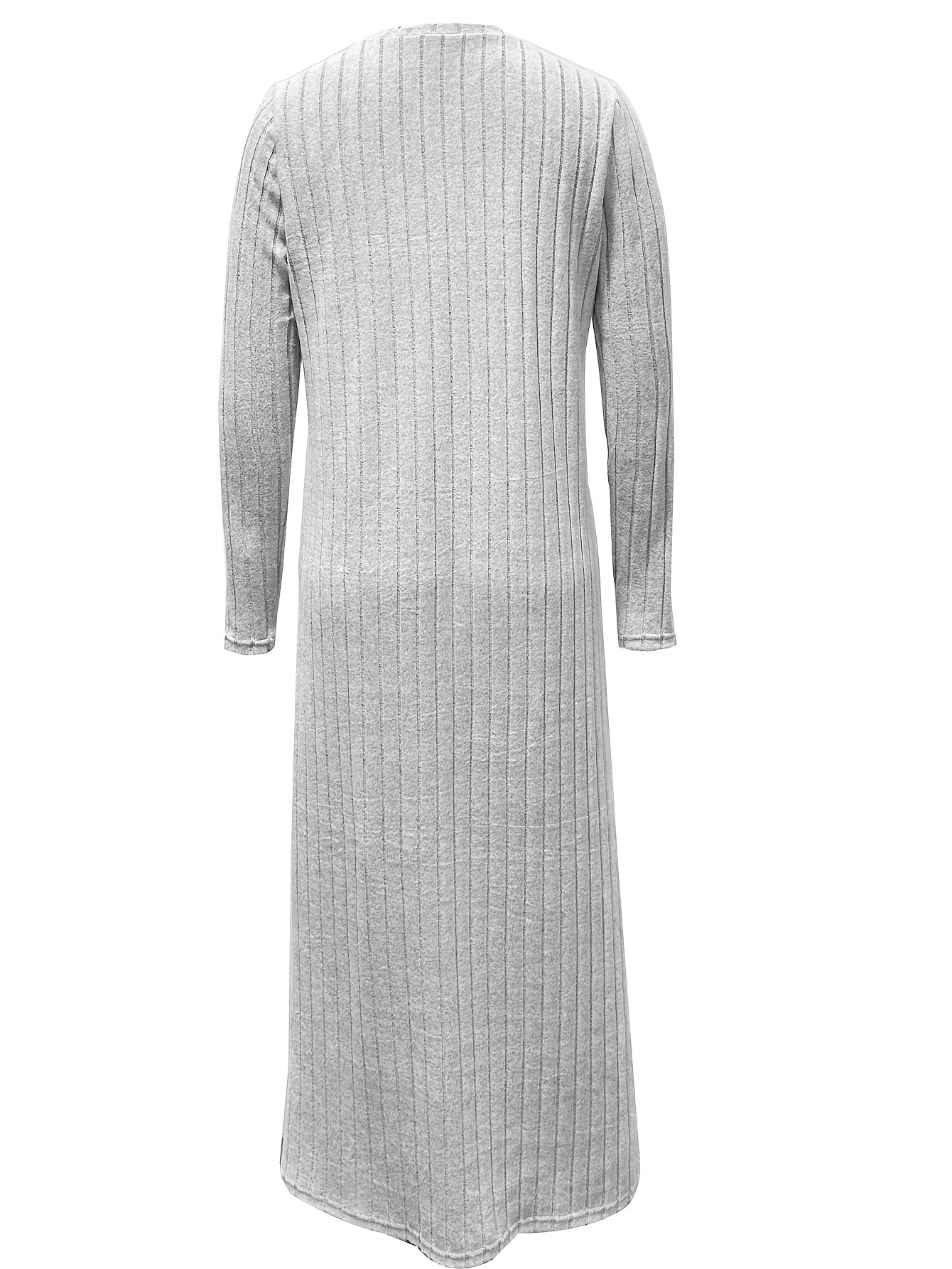 Solid Ribbed Dress Casual Crew Neck Long Sleeve Dress Women's Clothing