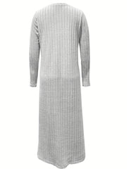 Solid Ribbed Dress Casual Crew Neck Long Sleeve Dress Women's Clothing