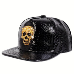 Skull Head Y2K Baseball Cap Bright PU Leather Snapback Hats Hip Hop Goth Dad Hat