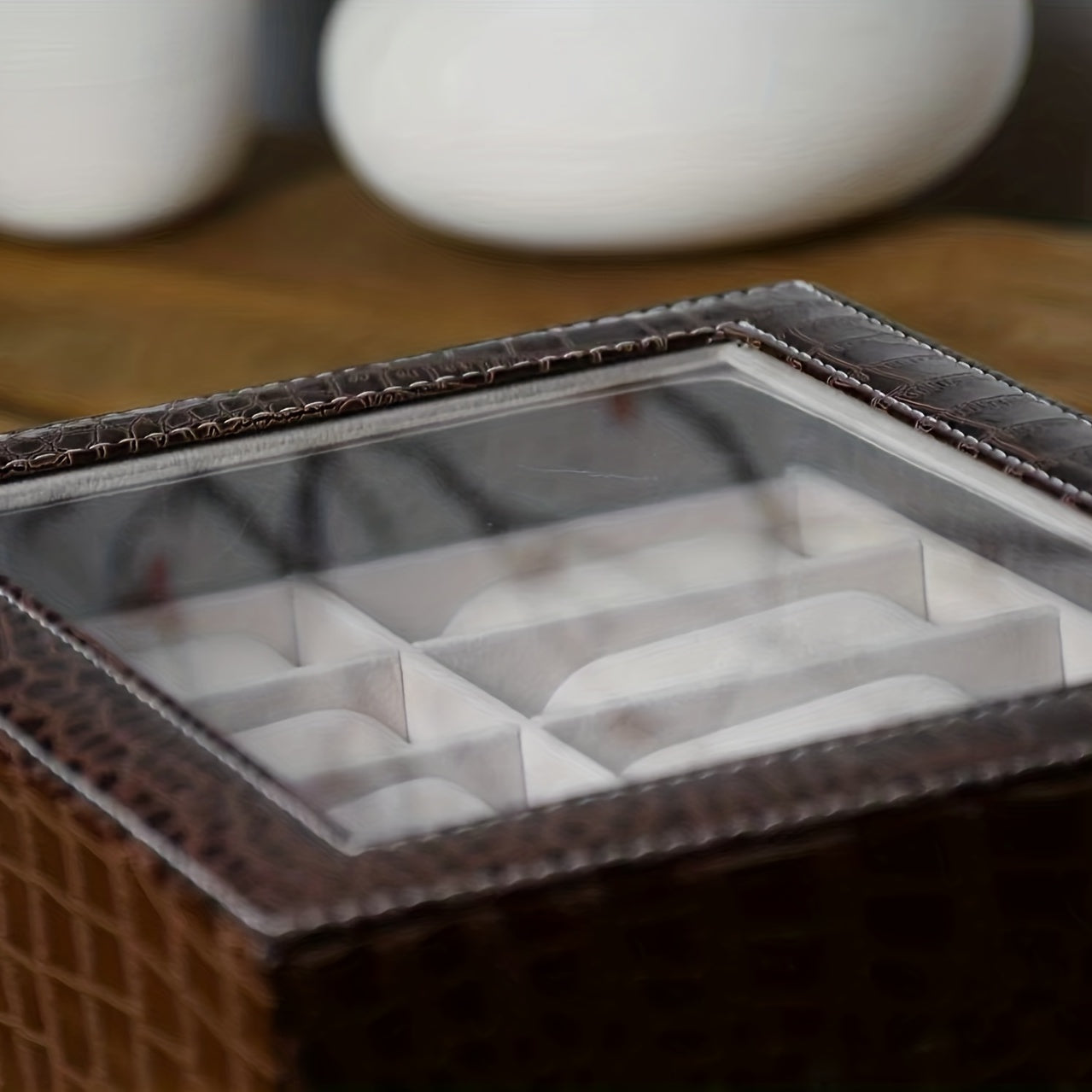 Crocodile Pattern 12-Digit Watch Box Leather Storage Display Jewelry Box