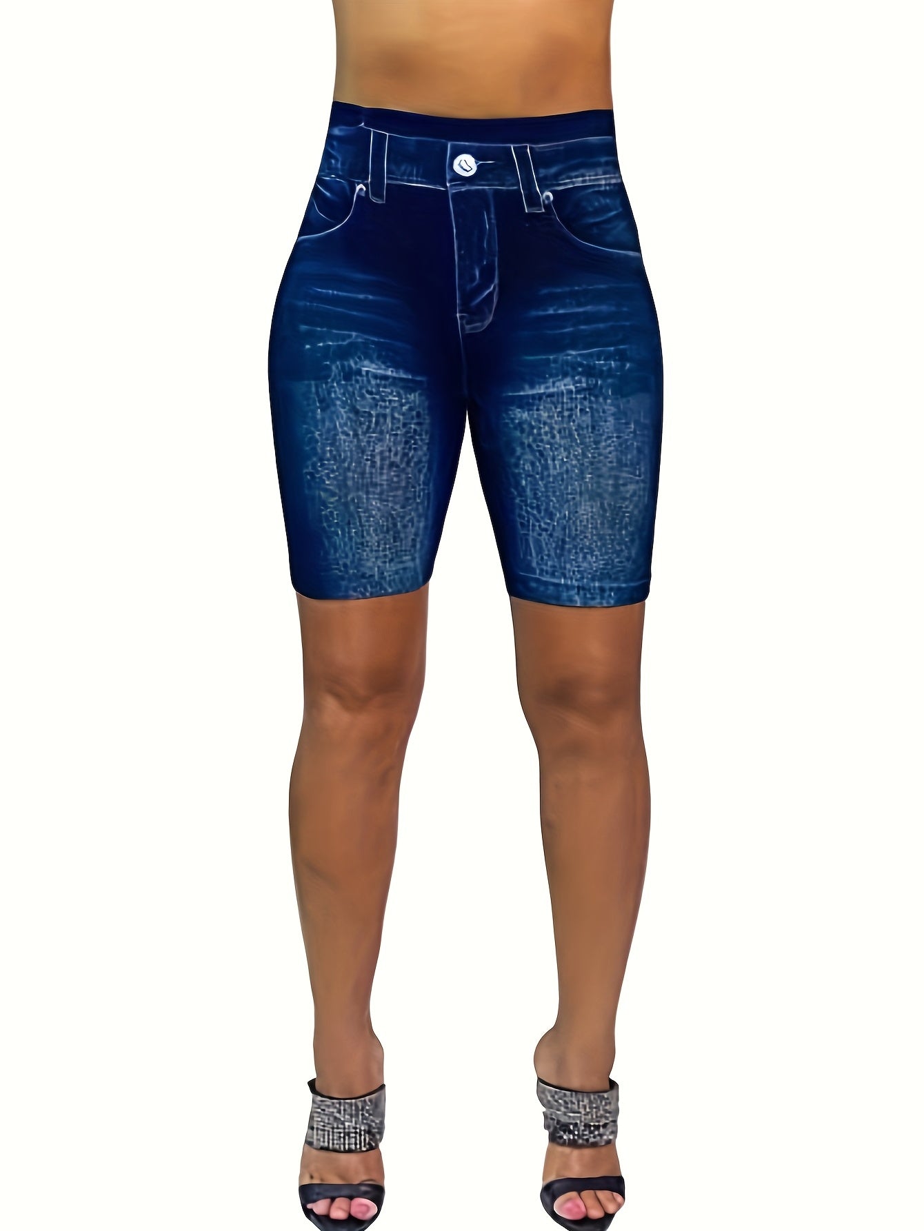 High Waist Denim Print Leggings for Women