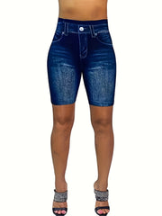 High Waist Denim Print Leggings for Women
