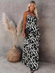 Allover Print V Neck Maxi Wrap Dress
