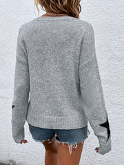 Star Pattern Crew Neck Pullover Sweater for Women
