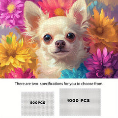 Chihuahua in Flower Bush Wooden Jigsaw Puzzle High Difficulty Level