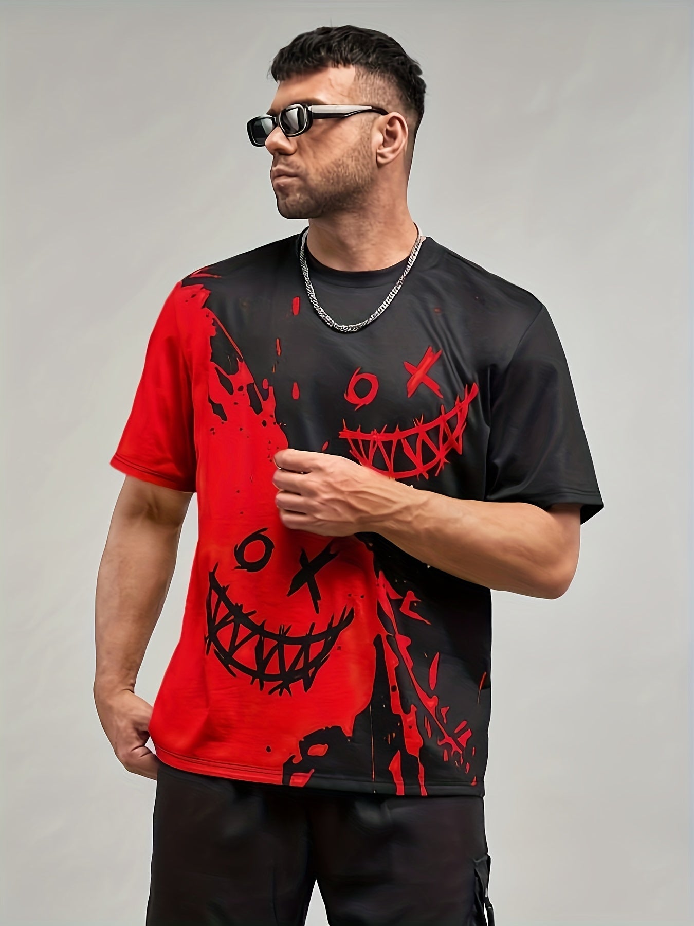 Men's 3D Printed Smile T Shirt Casual Tee for Summer
