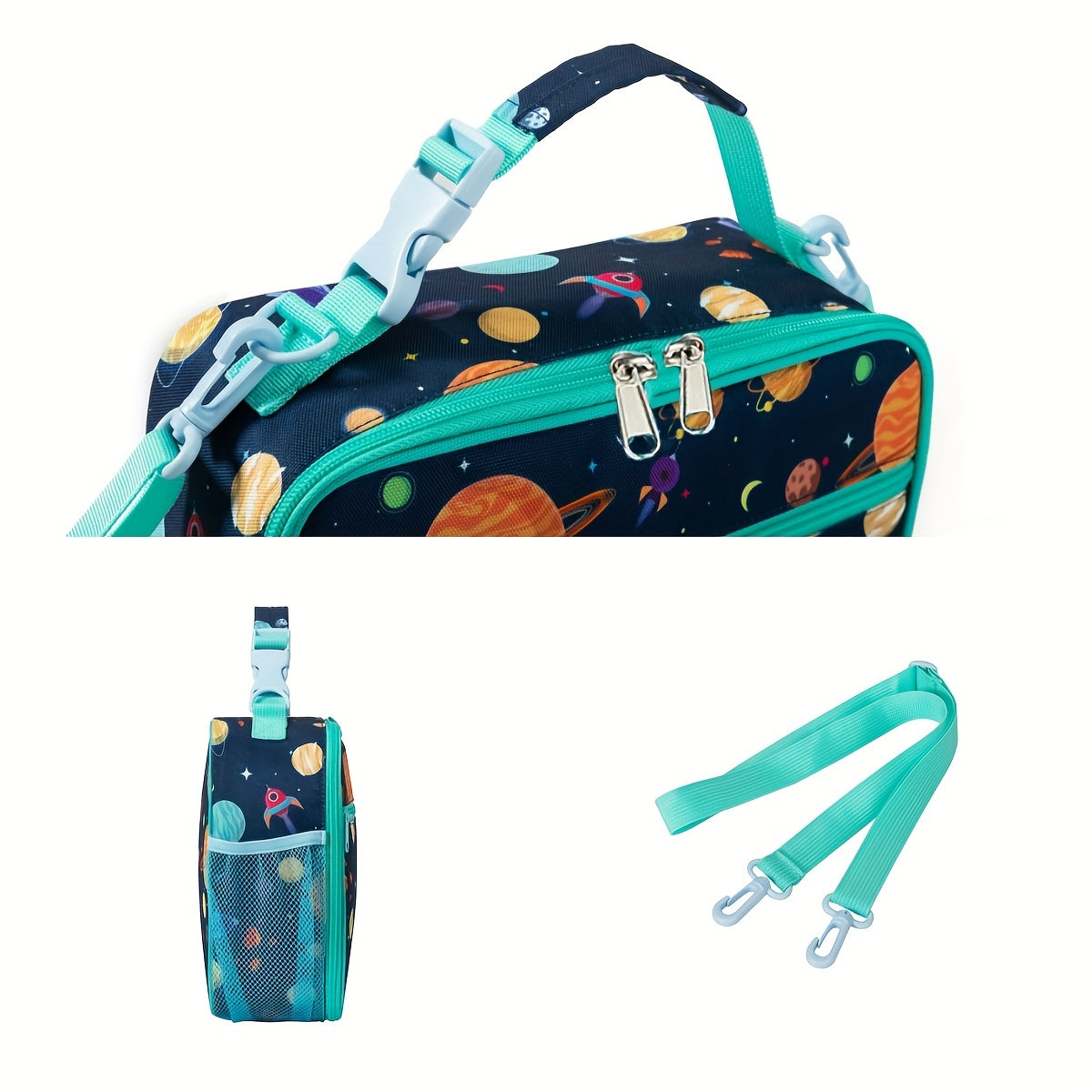 Cartoon Shark Space Crossbody Bag Portable Thermal Bag
