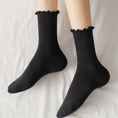 3 Pairs Cotton Ruffle Tube Women Socks Cuff Crew Short Boot Socks