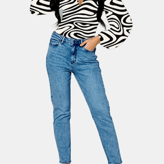 Slim Fit Mom Jeans Slash Pockets Non Stretch Button Closure Denim Pants