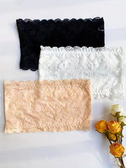 Floral Lace Bandeau Bras Scallop Trim Wireless Bra Women's Lingerie