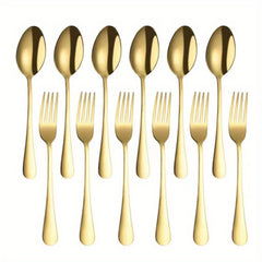 12pcs Stainless Steel Dessert Fork & Spoon Set for Home Kitchen Restaurant