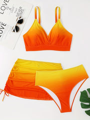 Casual Swimsuit Set Ombre Print Bra, Underwear & Cover Up Skirt