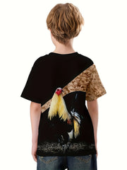Rooster 3D Print Boys T-shirt Lightweight Short Sleeve Top Summer Kids Outfit